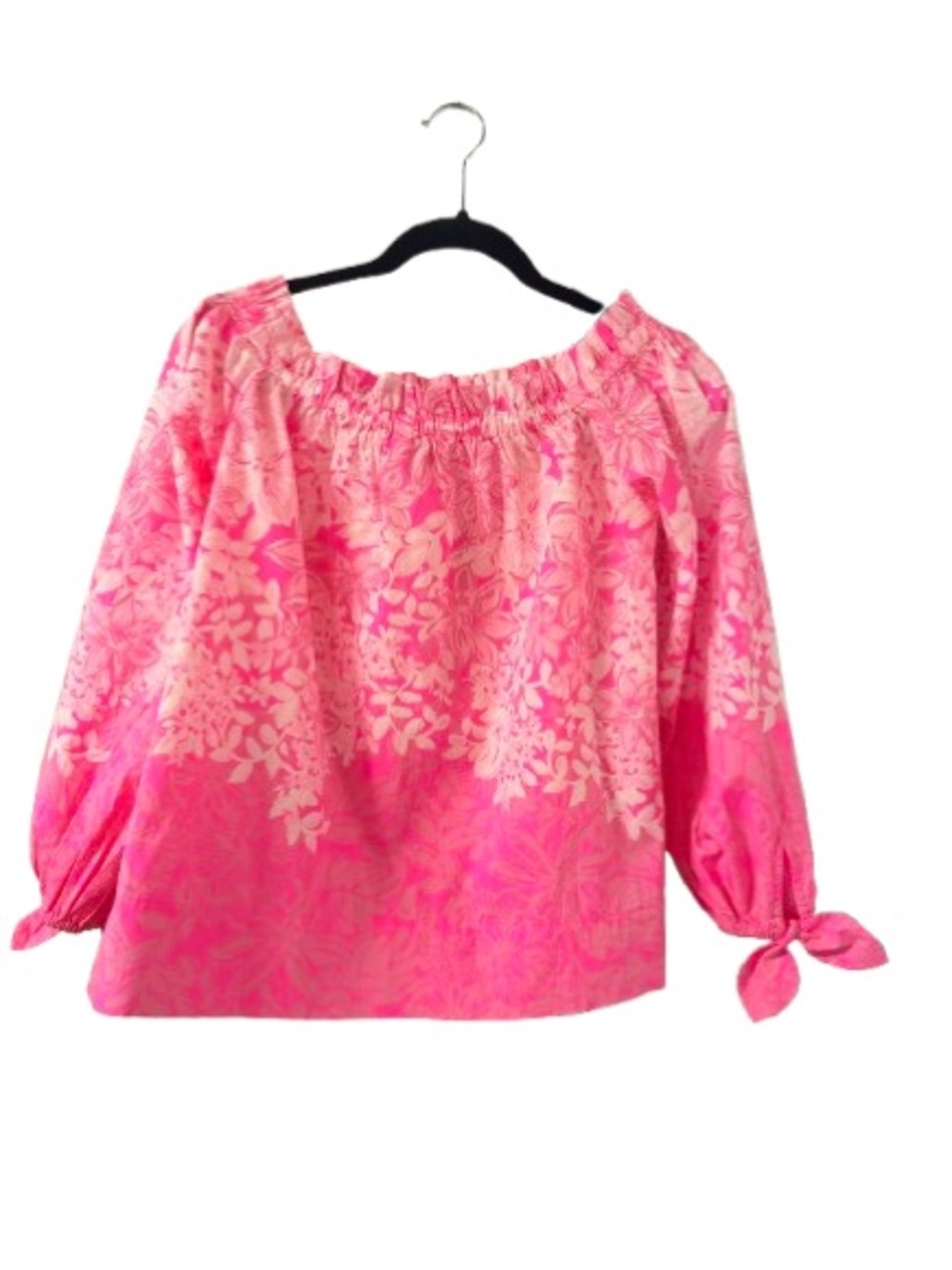 Lilly Pulitzer Pink Floral Off Shoulder Top Small Tie Sleeve Blouse Resort - Picture 5 of 8